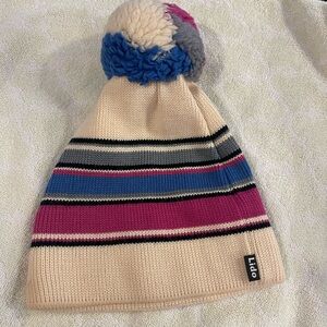 Lido of California Wool Pom Striped Beanie Ski Hat Cap